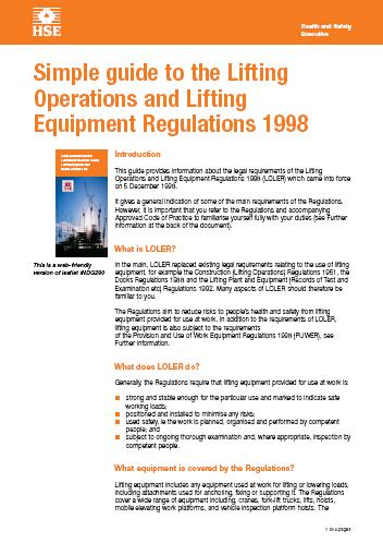 HSE Simple Guide to the Lifting Operations & Lifting Equipment Regulations 1998